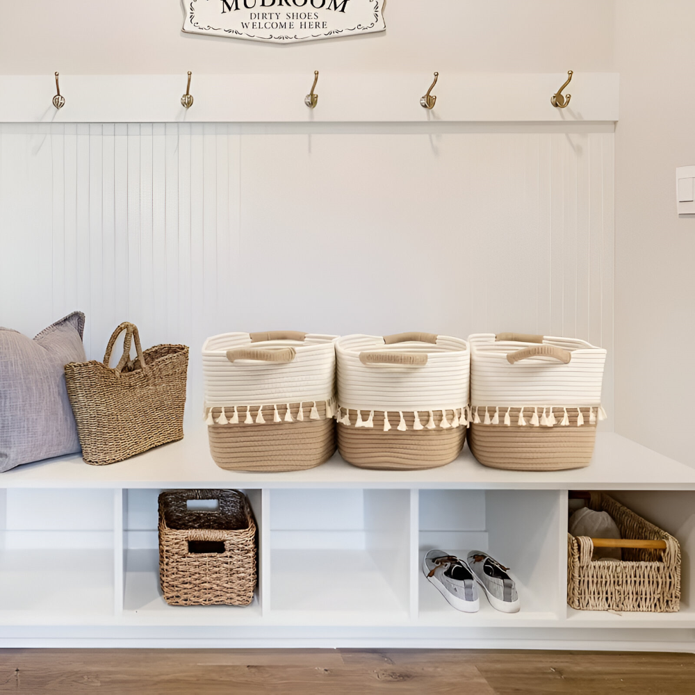 Baumwoll-Aufbewahrungskorb mit Quasten – Dekoratives Boho-Design