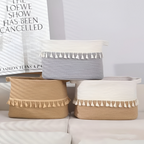Baumwoll-Aufbewahrungskorb mit Quasten – Dekoratives Boho-Design