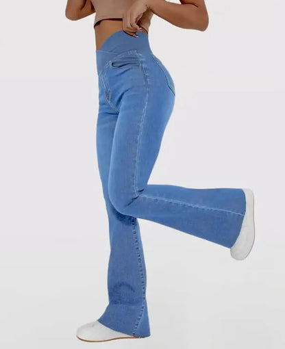Damen High Waist ausgestellte Stretch Denim Jeans Mivoza Deutschland