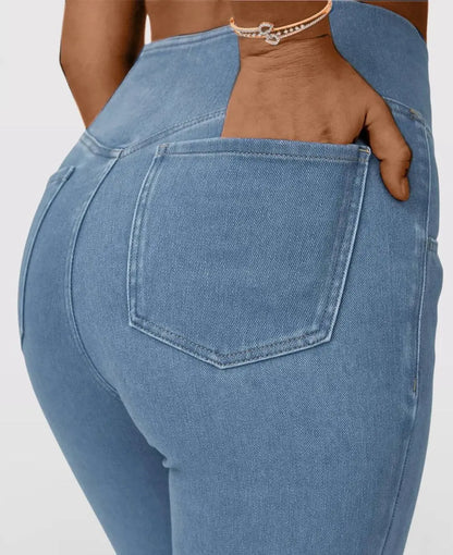 Damen High Waist ausgestellte Stretch Denim Jeans Mivoza Deutschland