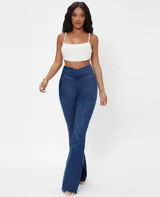 Damen High Waist ausgestellte Stretch Denim Jeans Mivoza Deutschland