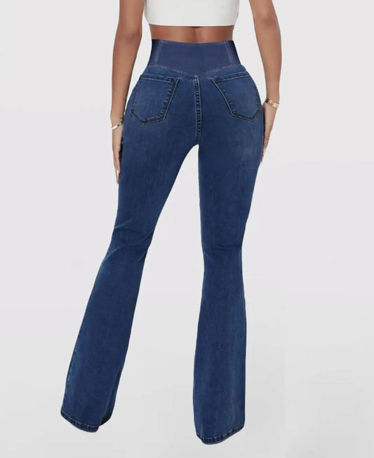 Damen High Waist ausgestellte Stretch Denim Jeans Mivoza Deutschland
