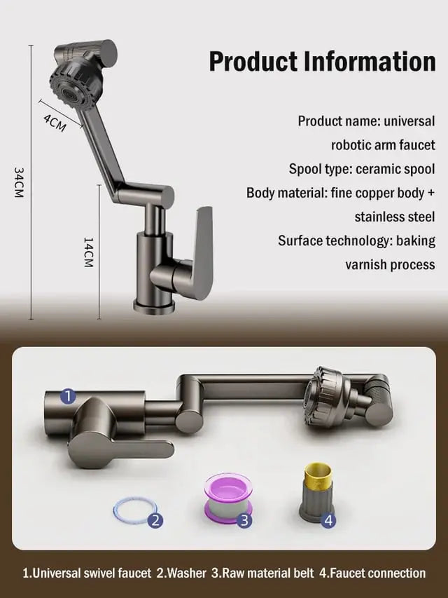 Drehbarer 1080°-Wasserhahn – Roboterarm-Design & 2 Strahlarten Mivoza Deutschland