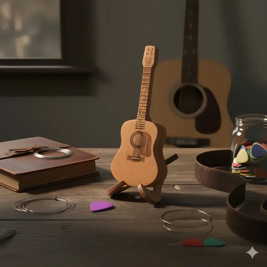 Elegante Holzbox für Gitarren-Plektren mit Ständer Mivoza Deutschland