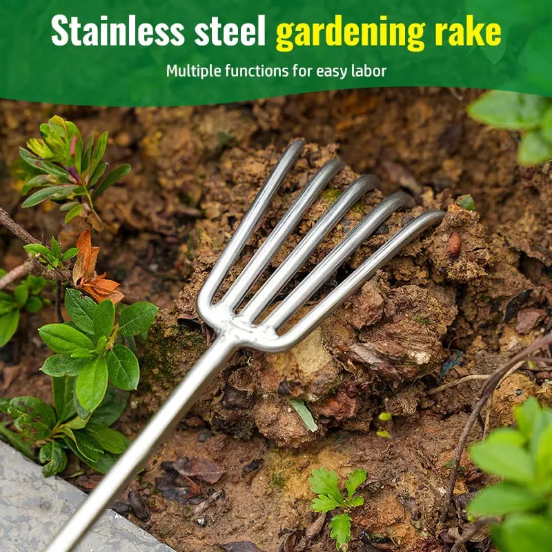 Gartenrechen aus Edelstahl — Stabiler Handrechen mit rutschfestem Griff Mivoza Deutschland