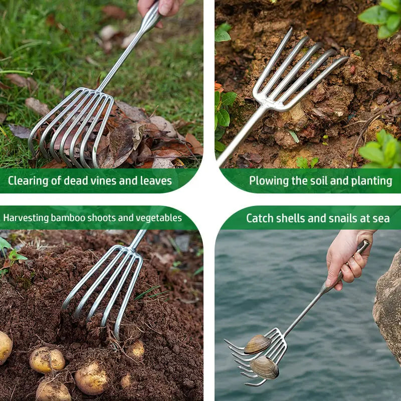 Gartenrechen aus Edelstahl — Stabiler Handrechen mit rutschfestem Griff Mivoza Deutschland