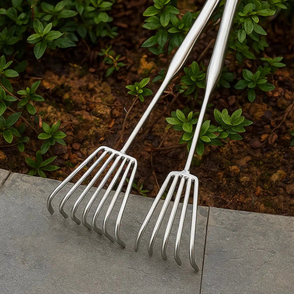 Gartenrechen aus Edelstahl — Stabiler Handrechen mit rutschfestem Griff Mivoza Deutschland
