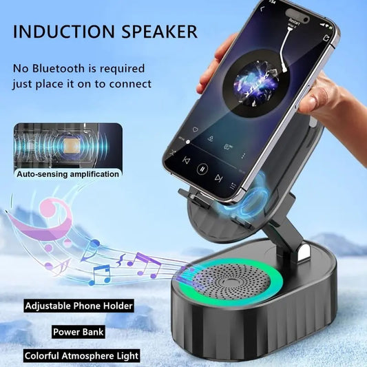 💥LAST DAY🔥2025 Upgraded Cell Phone Stand with Induction Speaker/Power Bank/Atmosphere Light Zorenza