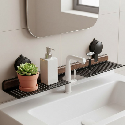 Spülbeckenregal aus Walnussholz & Aluminium – Ohne Bohren montiert