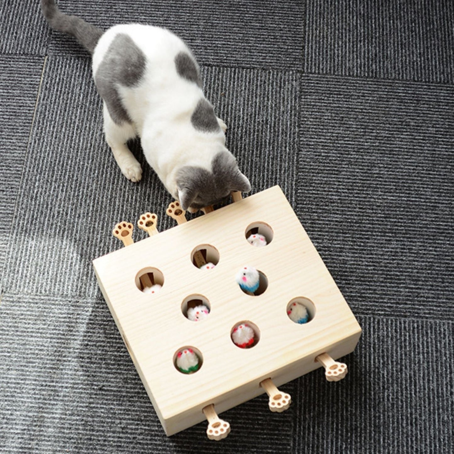 Whack-a-Mole Katzenspielzeug aus Holz