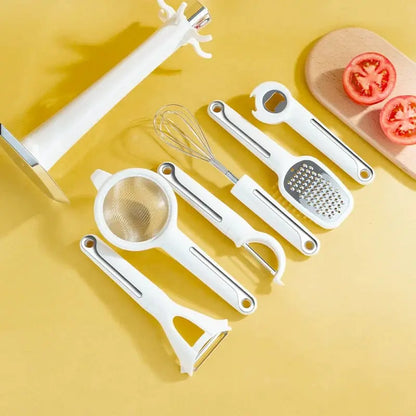 Küchenhelfer-Set — Schäler, Reibe, Schneebesen, Öffner, Sieb & Halter Mivoza Deutschland