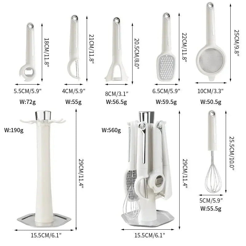 Küchenhelfer-Set — Schäler, Reibe, Schneebesen, Öffner, Sieb & Halter Mivoza Deutschland
