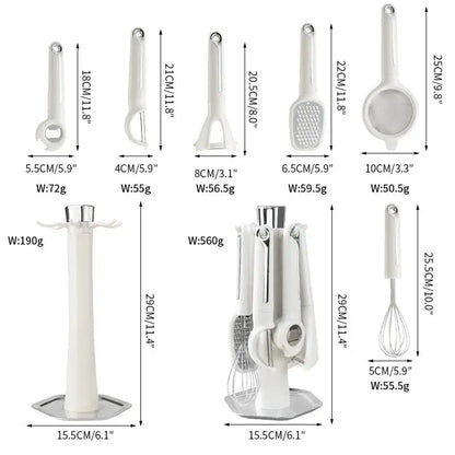 Küchenhelfer-Set — Schäler, Reibe, Schneebesen, Öffner, Sieb & Halter Mivoza Deutschland