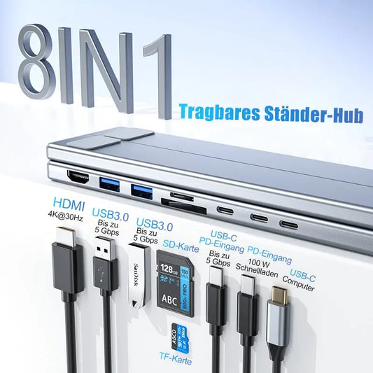 Laptopständer faltbar mit 8-in-1-Hub – Für Technikliebhaber & Schnellladefans Mivoza Deutschland