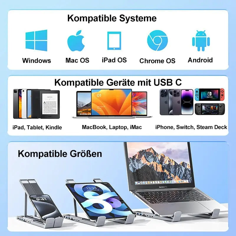 Laptopständer faltbar mit 8-in-1-Hub – Für Technikliebhaber & Schnellladefans Mivoza Deutschland