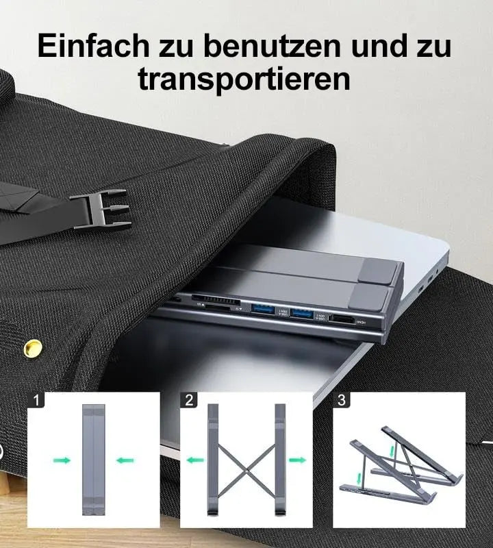 Laptopständer faltbar mit 8-in-1-Hub – Für Technikliebhaber & Schnellladefans Mivoza Deutschland