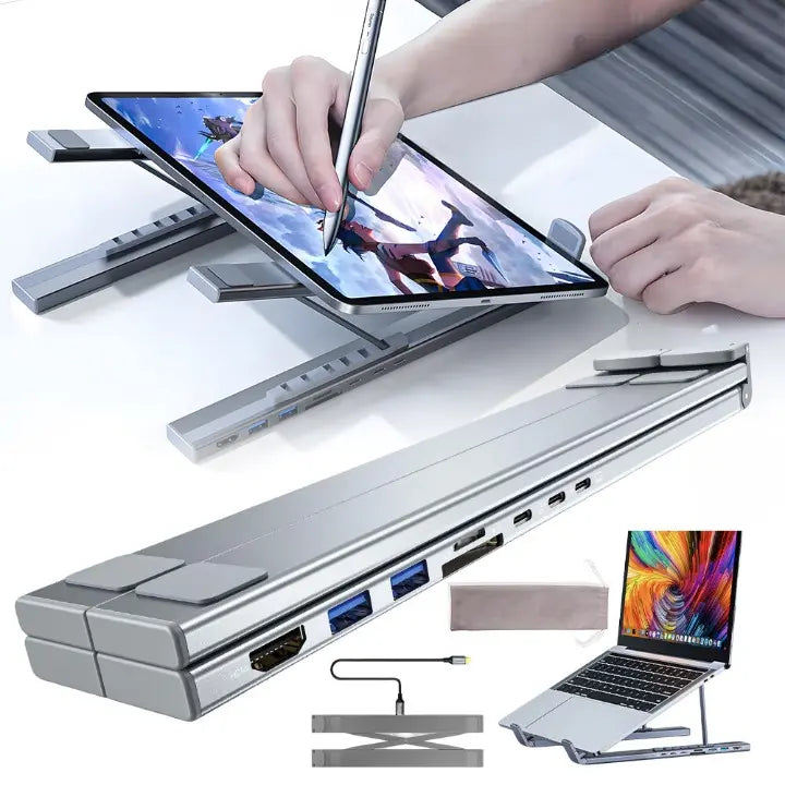Laptopständer faltbar mit 8-in-1-Hub – Für Technikliebhaber & Schnellladefans Mivoza Deutschland