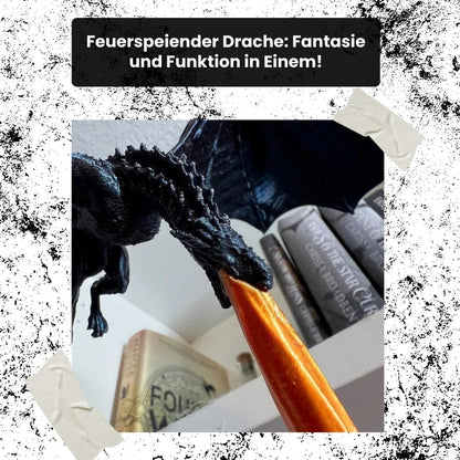 Fantasy-Drachen-Bücherecke mit feuriger Flamme