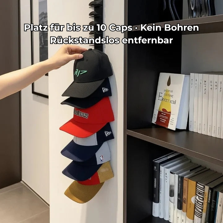 Cap-Organizer für die Wand – 10 Caps griffbereit, keine verknickten Schirme mehr