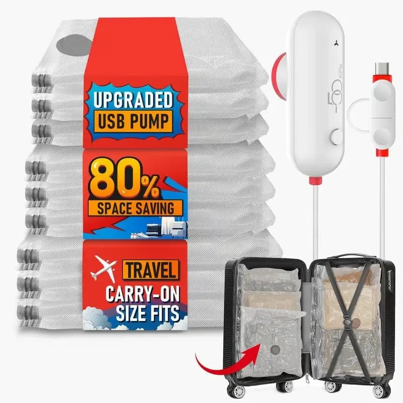 Reise-Vakuumbeutel mit elektrischer USB-Pumpe - Wiederverwendbar & robust (9er Set) Mivoza Deutschland