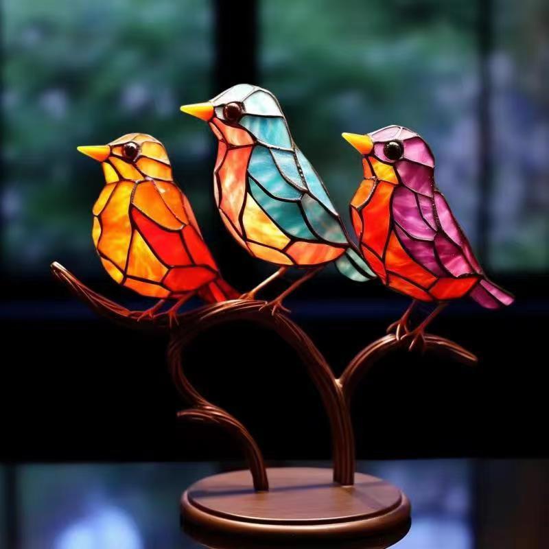 BirdsDecor™ Vögel auf Ästen Buntglasornamente