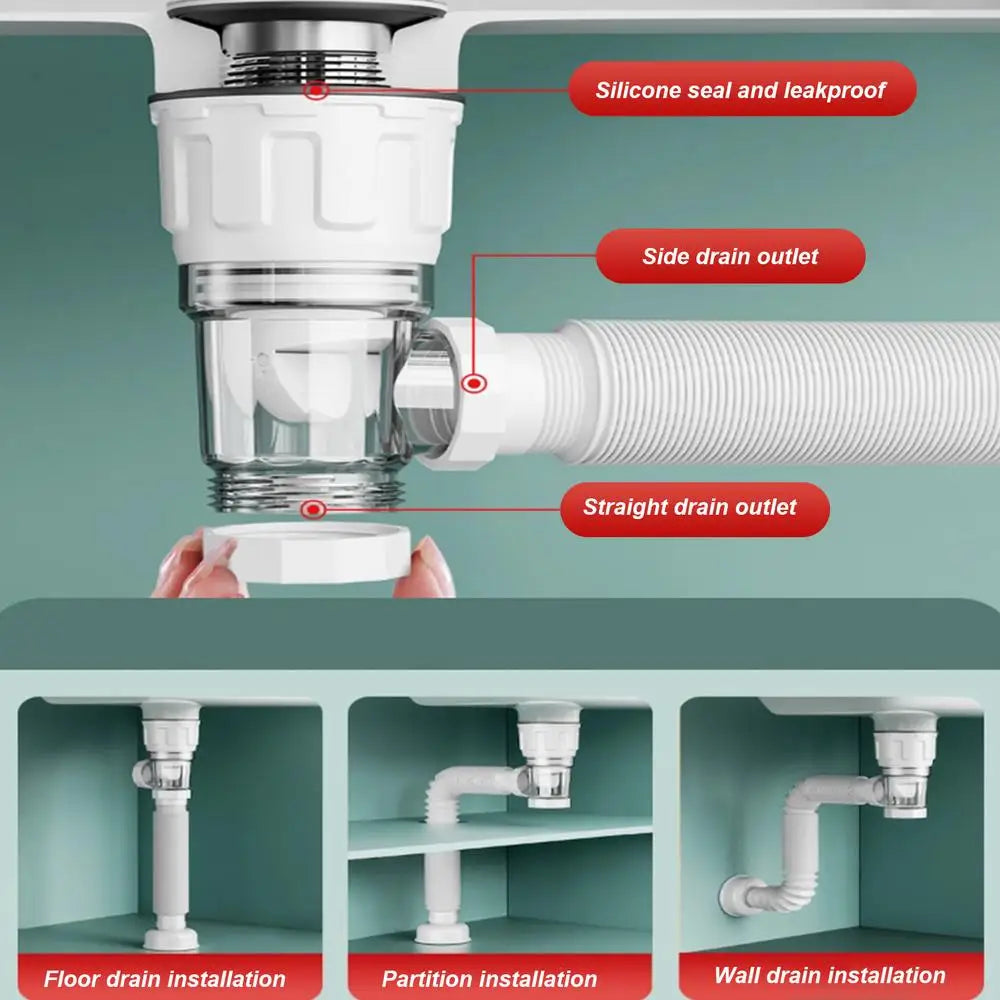 Telescoping Multi-Zweck-Abfluss-Schlauchset – Geruchsverhinderung & Einfache Installation