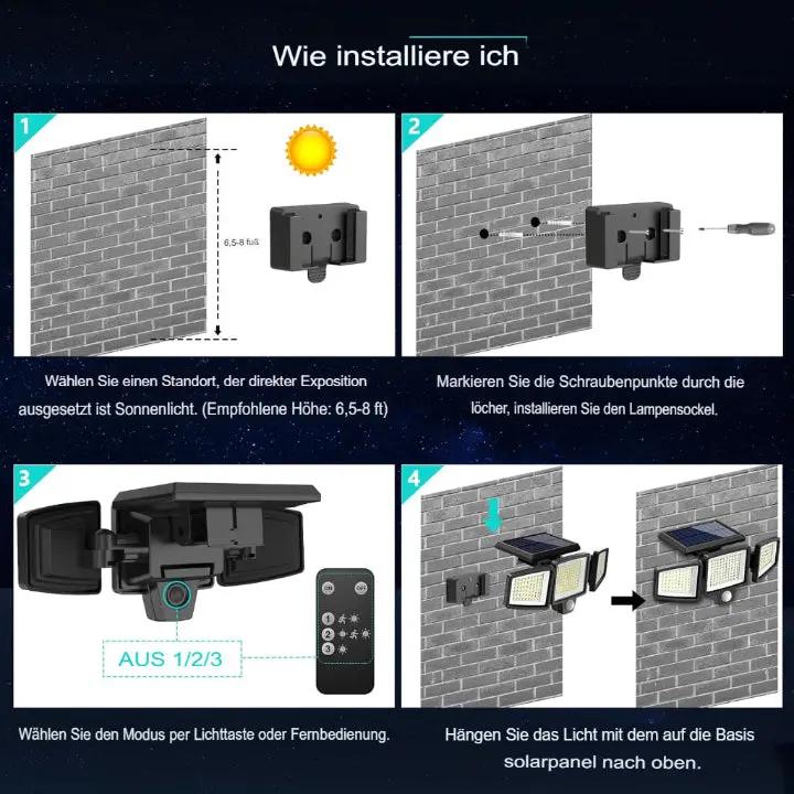 Solar Außenleuchte mit 3 verstellbaren LED-Panels und Bewegungssensor Mivoza Deutschland