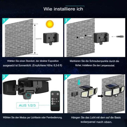 Solar Außenleuchte mit 3 verstellbaren LED-Panels und Bewegungssensor Mivoza Deutschland