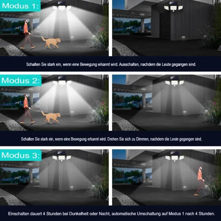 Solar Außenleuchte mit 3 verstellbaren LED-Panels und Bewegungssensor Mivoza Deutschland