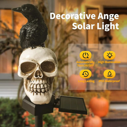 Solar Totenkopf-Licht mit Krähe — 6–10 Std. stabile Nachtbeleuchtung Mivoza Deutschland
