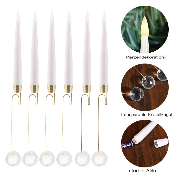 LED Weihnachts-Stabkerzen mit Kristallkugel und Haken – 6er Set für stilvolle Dekoration Mivoza Deutschland