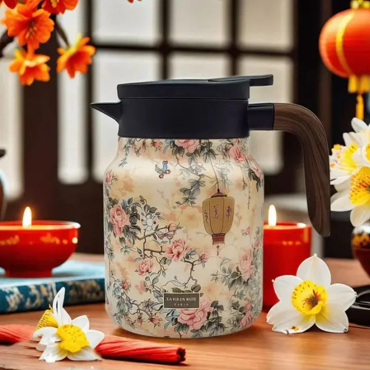 Vintage-Thermoskanne mit Teesieb im floralen Design Mivoza Deutschland