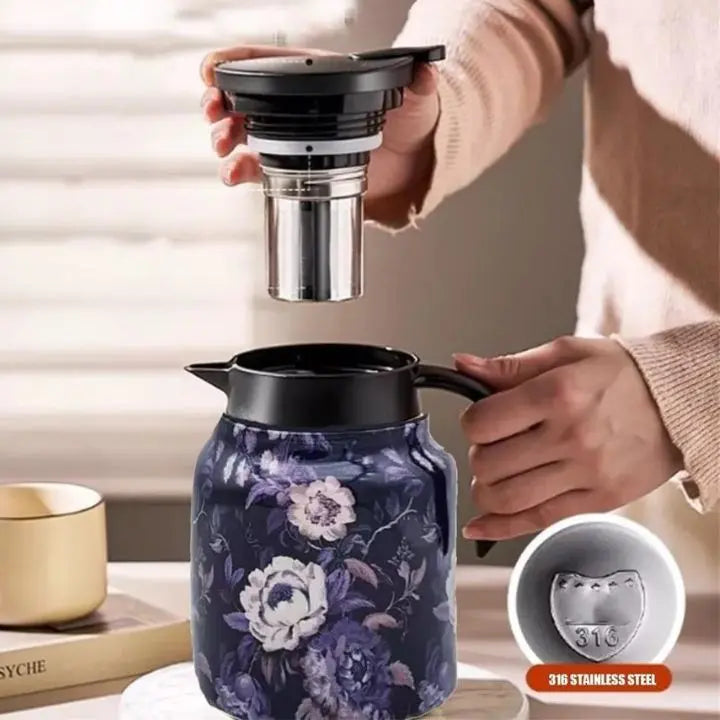 Vintage-Thermoskanne mit Teesieb im floralen Design Mivoza Deutschland