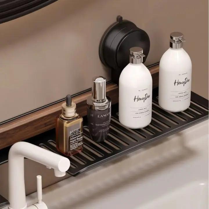 Wandregal mit Walnuss-Design und starker Saughalterung – Bohrfreie Aufbewahrung für Bad & Küche Mivoza Deutschland