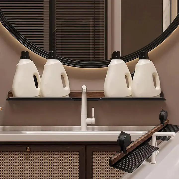 Wandregal mit Walnuss-Design und starker Saughalterung – Bohrfreie Aufbewahrung für Bad & Küche Mivoza Deutschland