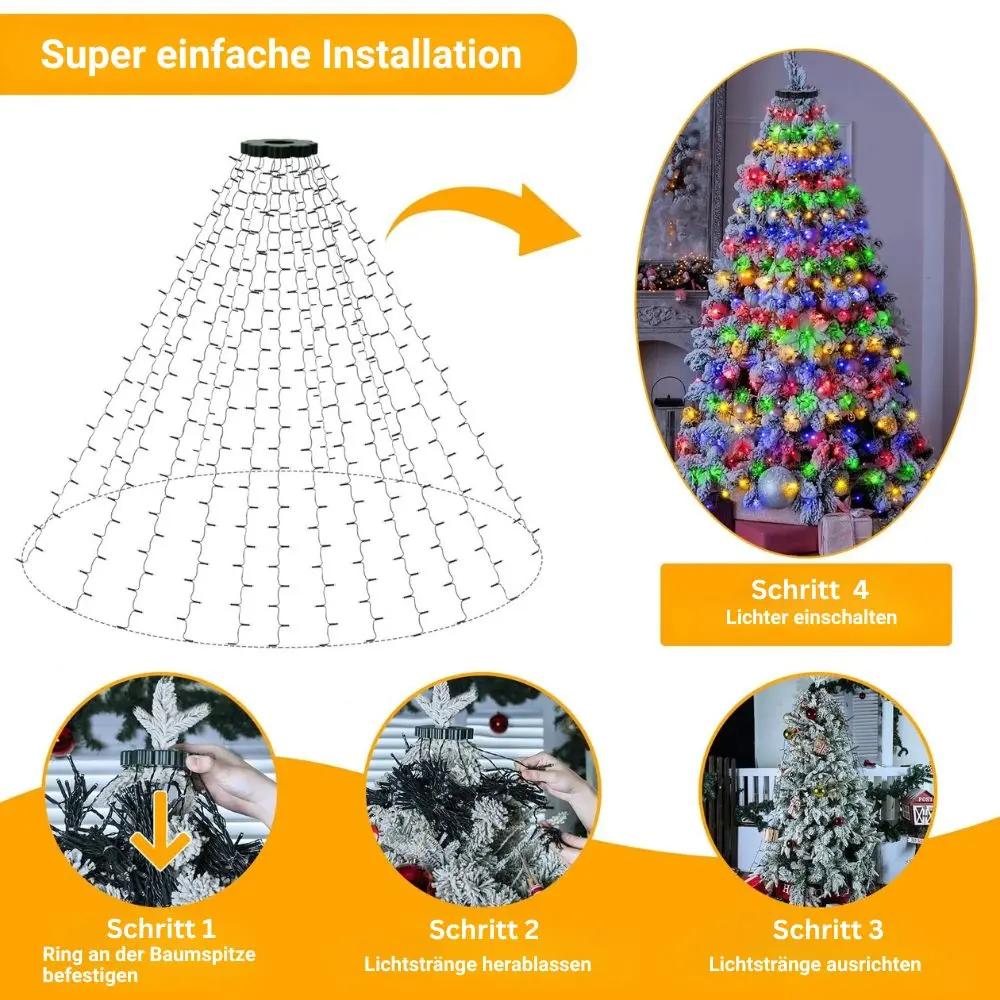 Wasserdichte LED-Wasserfalllichter mit Ring — Blitzschnelle Weihnachtsbaum-Deko Mivoza Deutschland