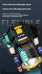 LED-Stirnlampe mit Zoom-Fokus – USB-C aufladbar