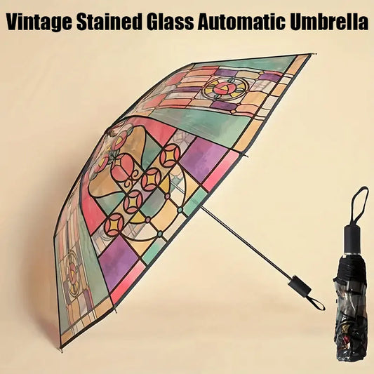 Buntglas-Kunst-Regenschirm — Automatischer Windschutz und Regenschutz Mivoza Deutschland