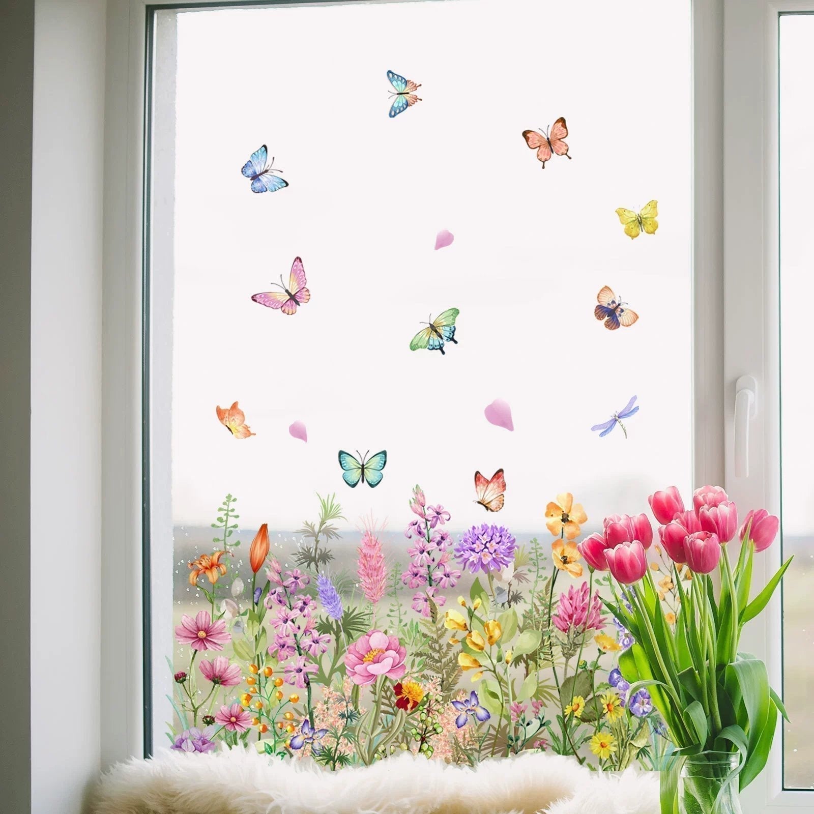 Beidseitiger Fensteraufkleber mit Blumenmotiv (kann auf jede Größe zugeschnitten werden) – 1 kaufen, 1 gratis erhalten! Mivoza Deutschland