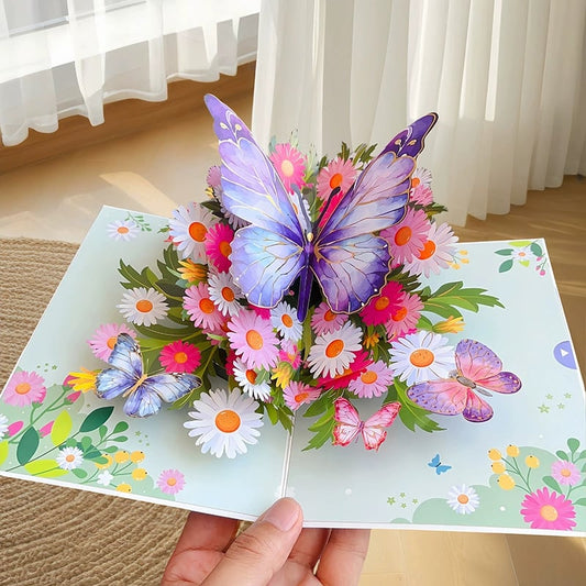 3D Pop-Up Grußkarte – Bunte Schmetterlinge & Gänseblümchen mit Umschlag Mivoza Deutschland