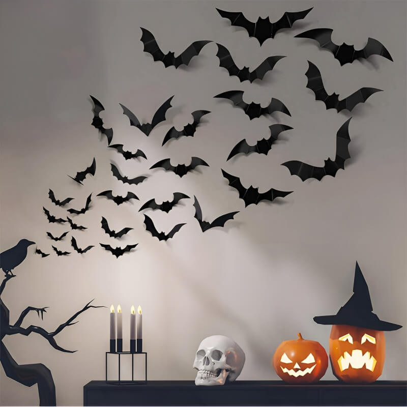 BatWall™ Halloween 3D Fledermaus Wanddekoration (48er Satz)