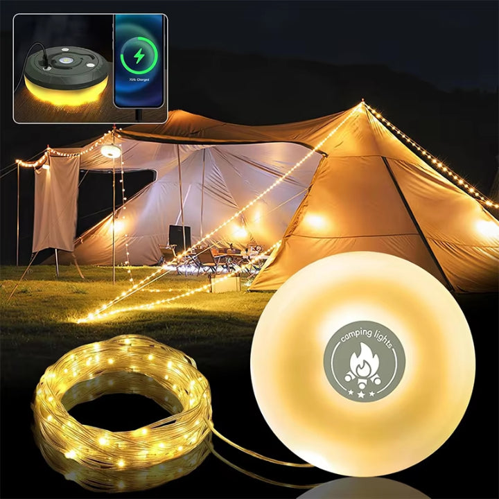 Campinglampe mit 10m RGB-Lichterkette – Atmosphäre & Sicherheit für jeden Trip