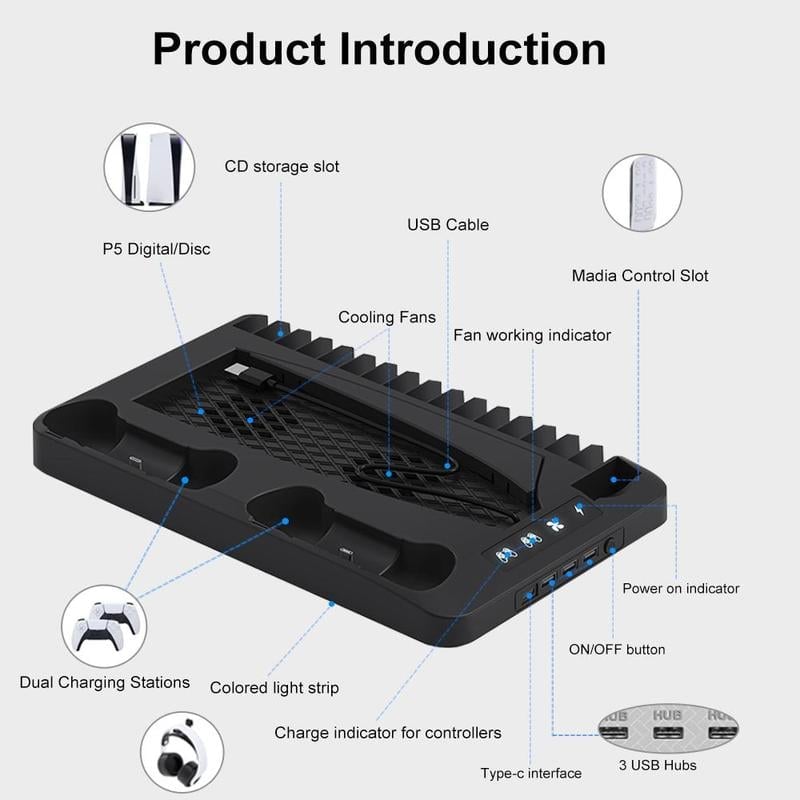 All-in-One-Kühl- und Ladestation für Dual-PS5-Controller