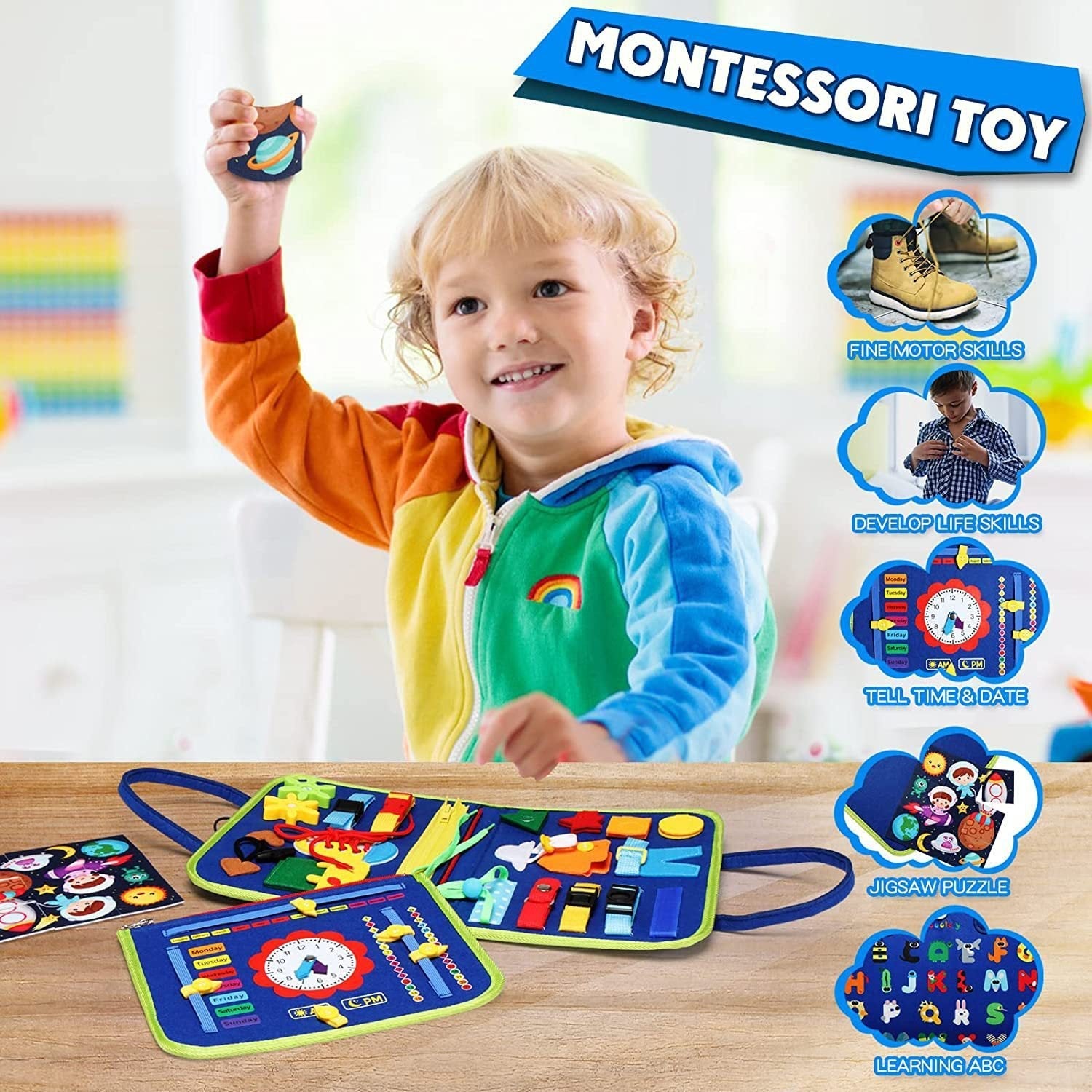 Filz Lernbrett Busy Board – Montessori-Spielzeug zur Fähigkeitsentwicklung Mivoza Deutschland