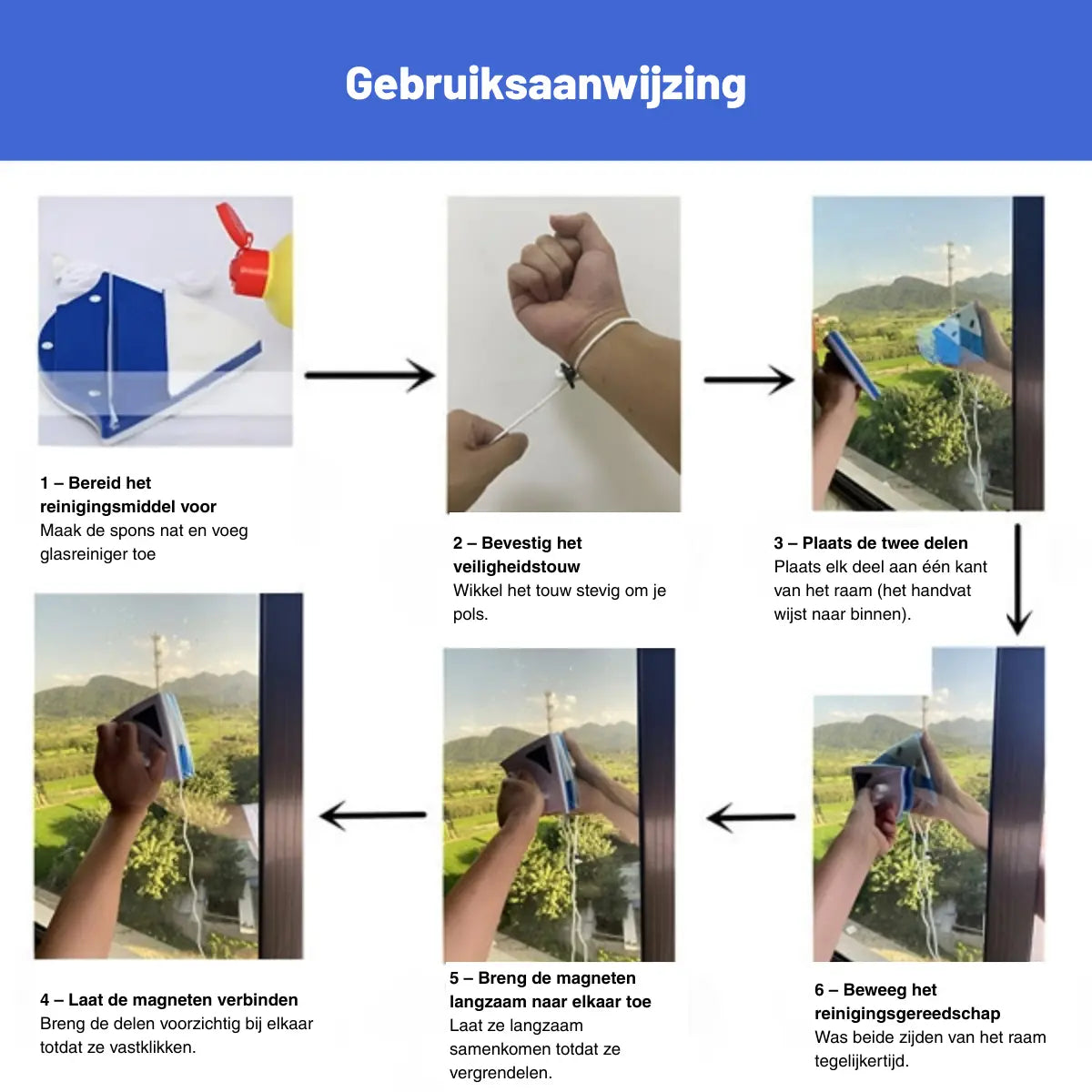 Magnetischer Fensterreiniger — doppelseitiges Glasreinigungsgerät mit Sicherheitsverschluss Mivoza Deutschland