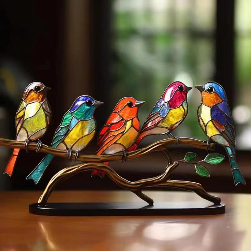 BirdsDecor™ Vögel auf Ästen Buntglasornamente